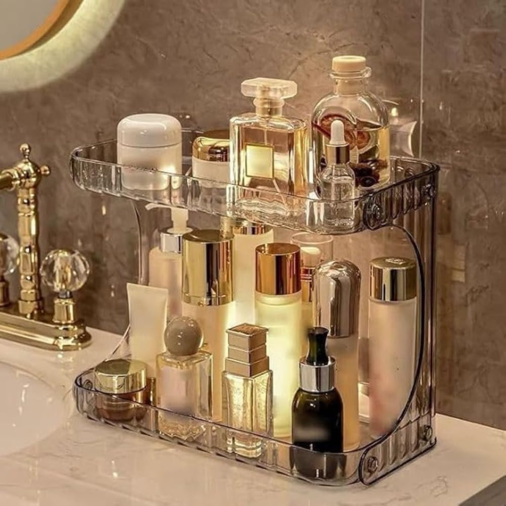 Multipurpose Organizer Shelf 2 Tiers Makeup Cosmetics Bathroom Kitchen Acrylic Case Bedroom Vanity Premium