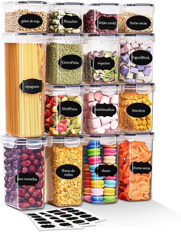 Set of 15 Airtight Containers with Lids for Food Storage, Kitchen Cabinets
