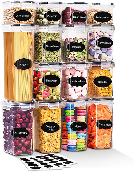 Set of 15 Airtight Containers with Lids for Food Storage, Kitchen Cabinets