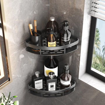 Set of 2 Corner Bathroom Shelves with Shampoo Holder