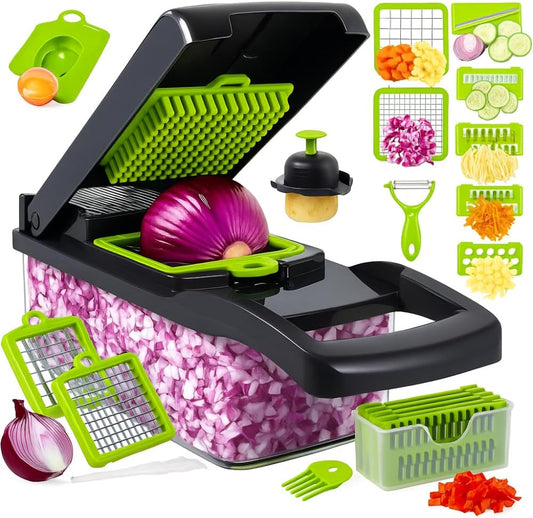 Professional 16-in-1 Vegetable, Garlic, Onion, and Food Cutter