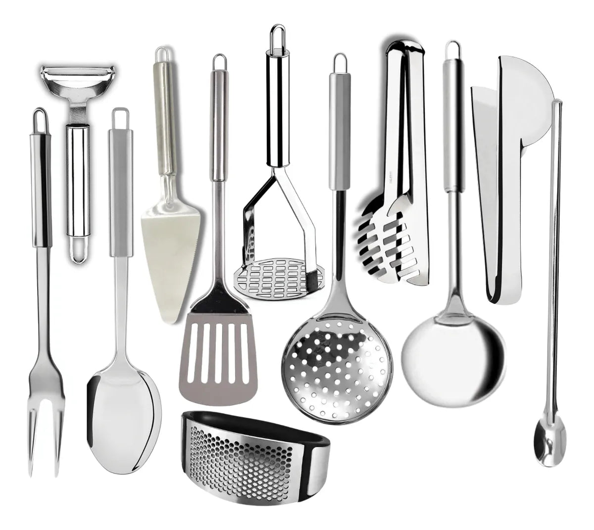 12-Piece Stainless Steel Kitchen Utensil Set - Complete Stainless Steel Set