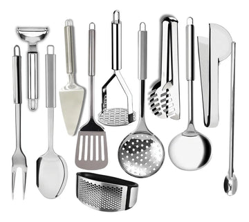 12-Piece Stainless Steel Kitchen Utensil Set - Complete Stainless Steel Set